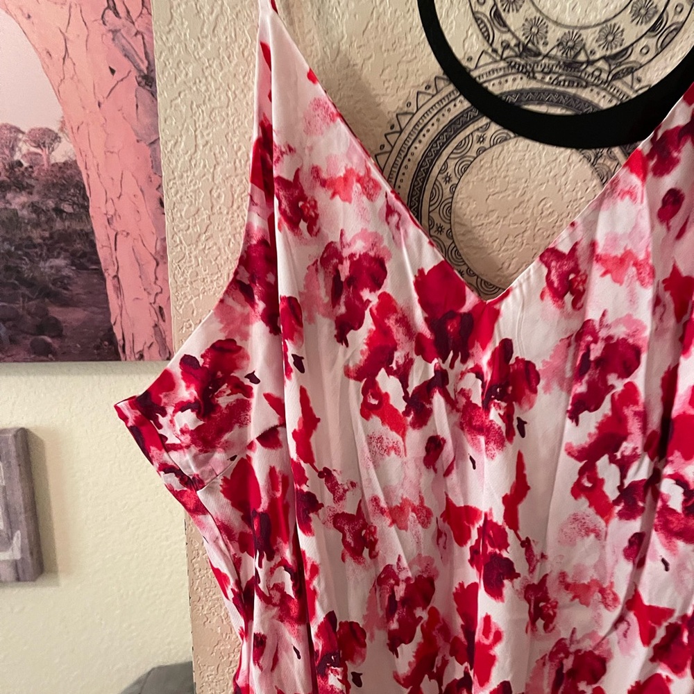 Plus Size Womens sleeveless Floral pink and White Midi Dress size 4X NEW - Picture 2 of 12